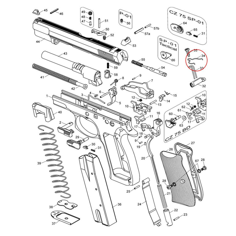 CZ Shadow 2 CZ TS 2 CZ 75B & SP-01 Wettkampf-Abzugsstangenfeder | -15% Kraft