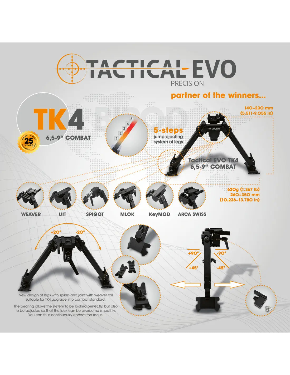 Taktisches Zweibein Combat TK4 6,5-9"